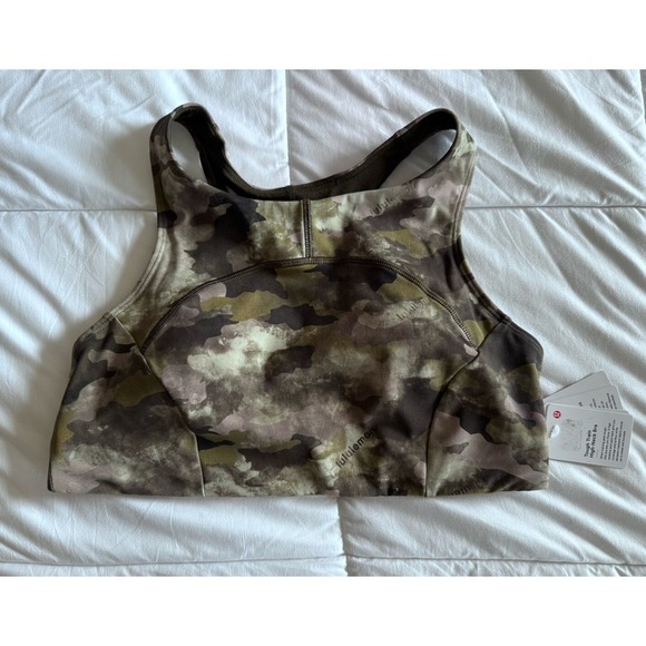 Lululemon Tough Train High-Neck Bra Medium Support Heritage Camo Size 10 New - Picture 1 of 11